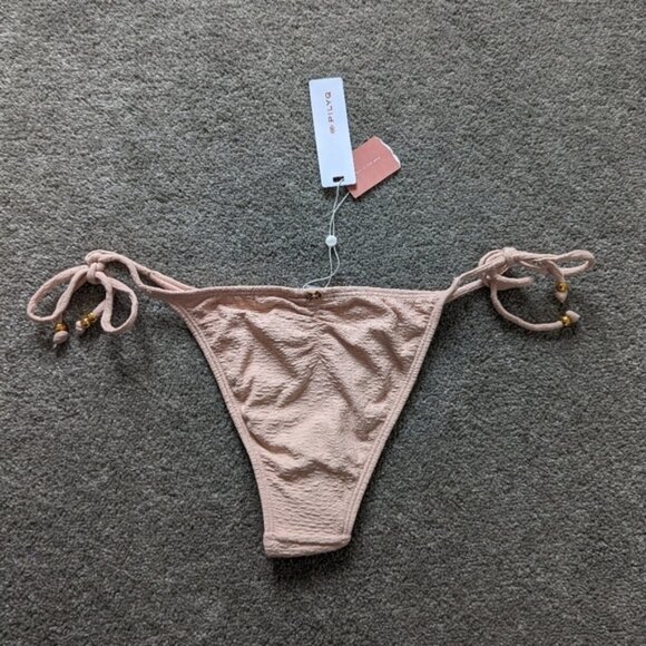 Pilyq ruched textured peach color bikini bottom swimsuit women's Medium BNWT NEW - Picture 1 of 9
